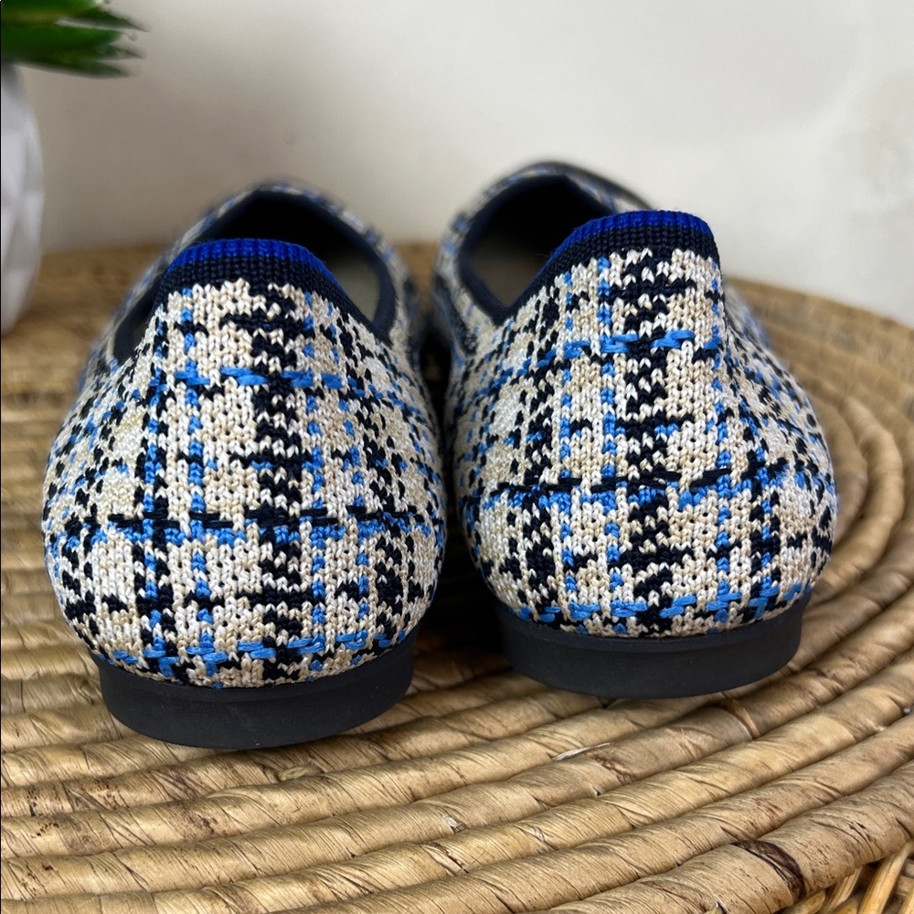 Rothy's Pointed Flat Knit Plaid Navy Cream Preppy 6 - Picture 4 of 9